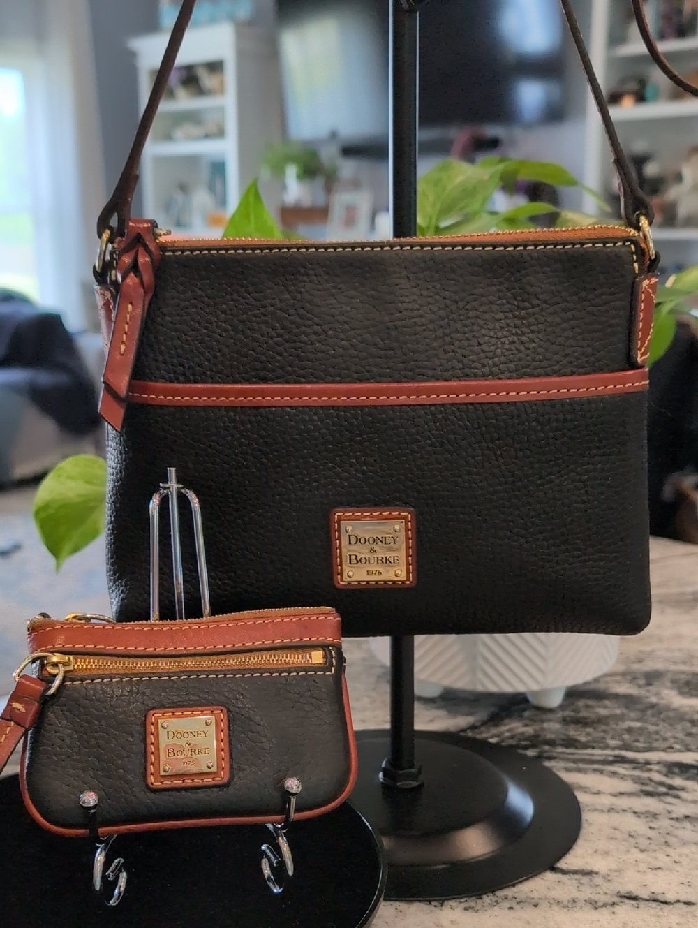 Dooney & Bourke Black Pebbled Leather Crossbody w/Matching Coin Key Pouch